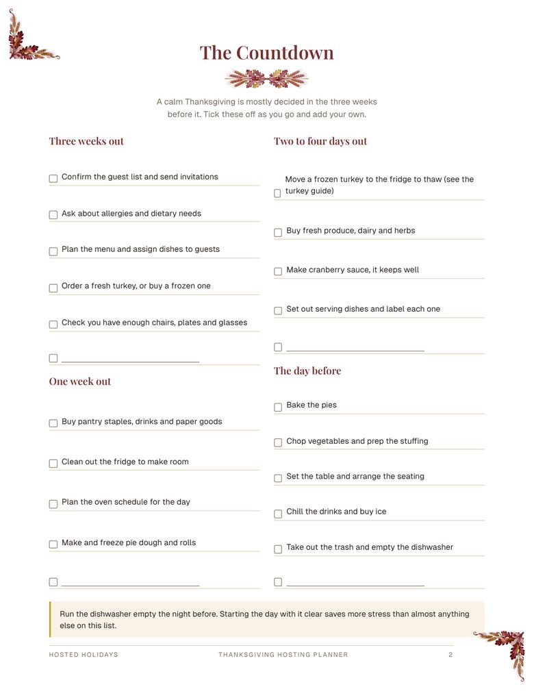 A page from the Thanksgiving Hosting Planner